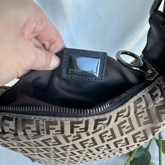 Fendi Brown Zucchino Canvas Oyster Bag - Picture 6 of 8